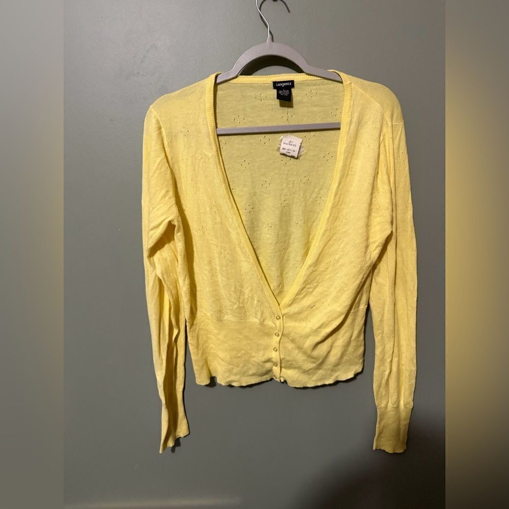 Maurices Langels Cardigan Sweater Open Front Button Down Size L NWT Soft Yellow